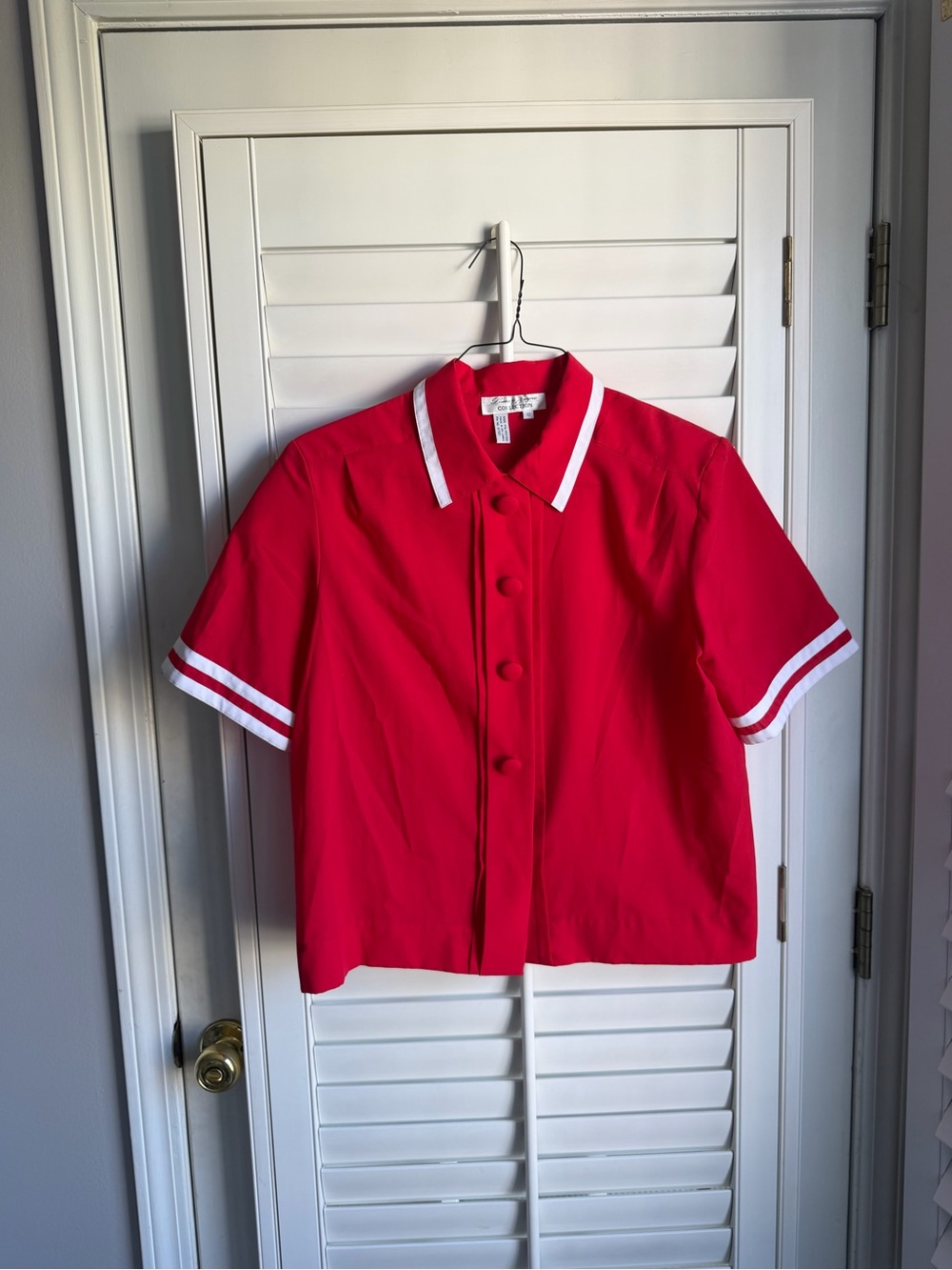 Vintage Bowling Style Red Blouse Laura & Jayne sz 12 retro sporty